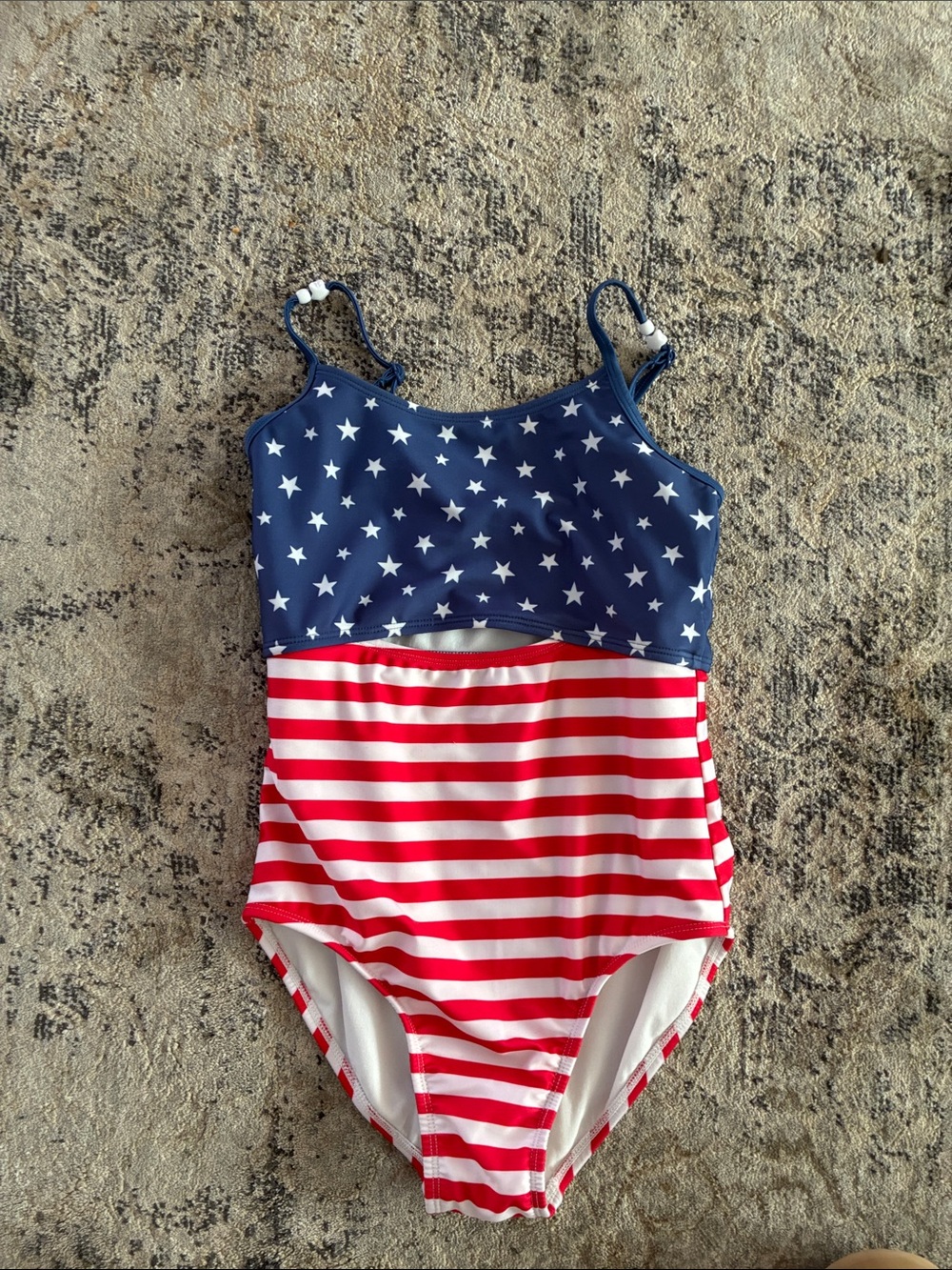 Cat & Jack Girls' Navy, Red & White Star-Stripes One-Piece Swimsuit